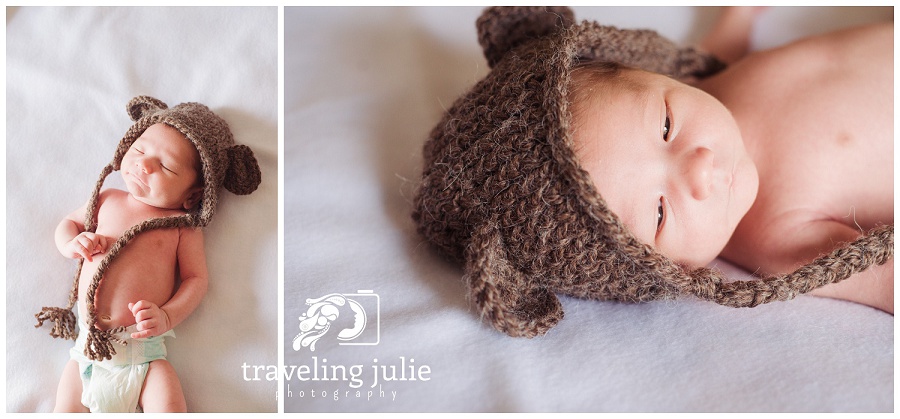 newborn baby in monkey hat